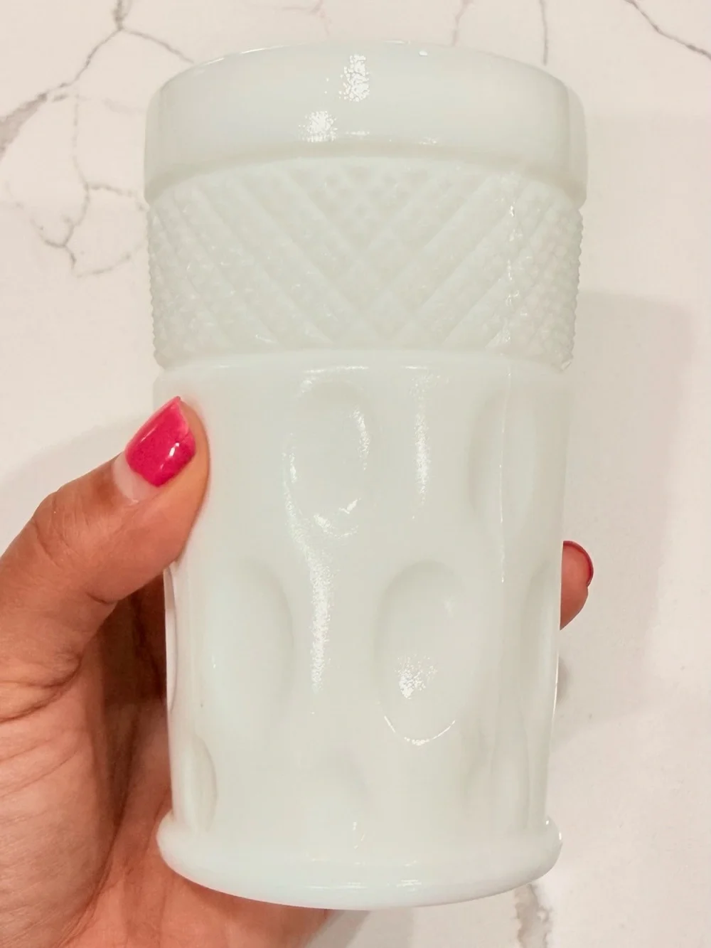 Vintage Milk Glass Tumbler - Textured Diamond & Oval Pattern